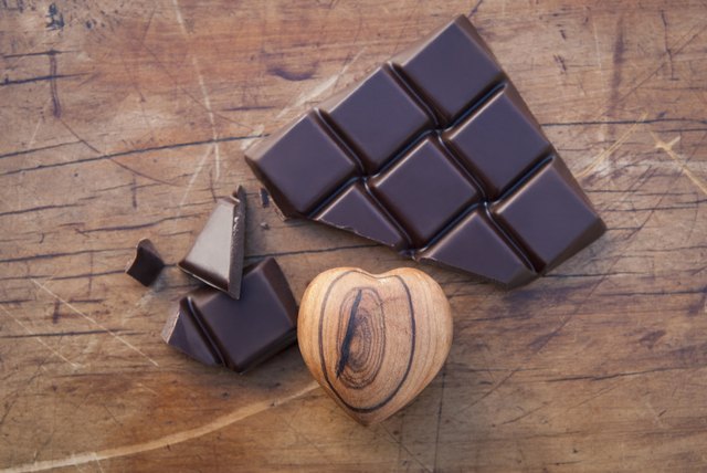 Still life with dark chocolate and wooden heart
