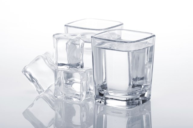 Vodka shots with ice cubes