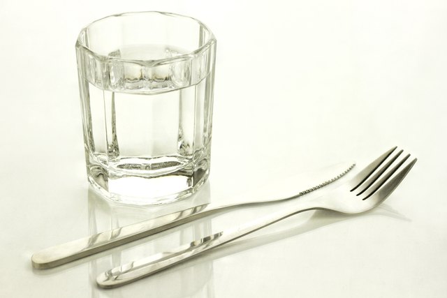 Knife and fork with a glass of water