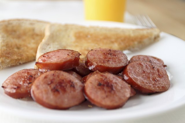 Sliced and fried kielbasa