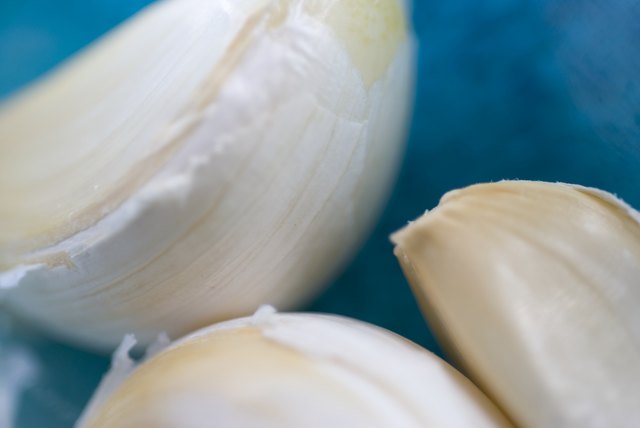 Close-up view of garlic cloves.
