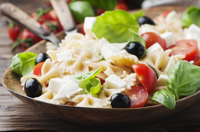 Salad with cold pasta and mozzarella