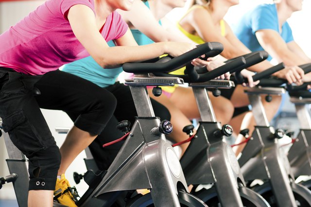 Indoor bycicle cycling in gym
