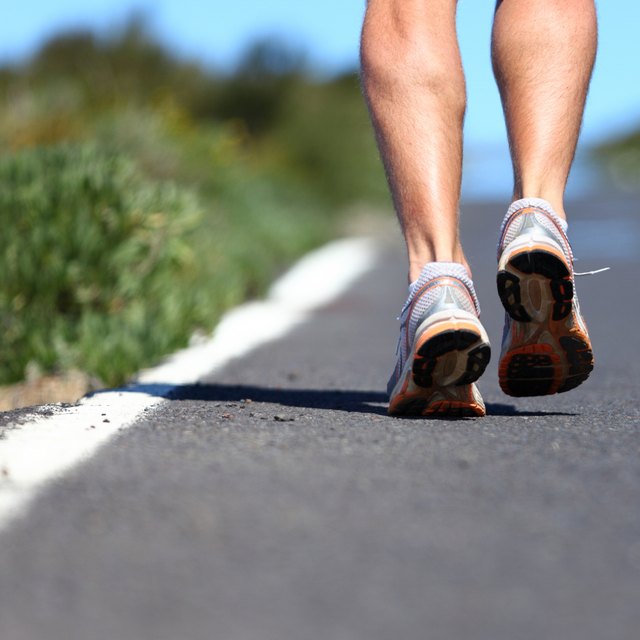 Running shoes on road