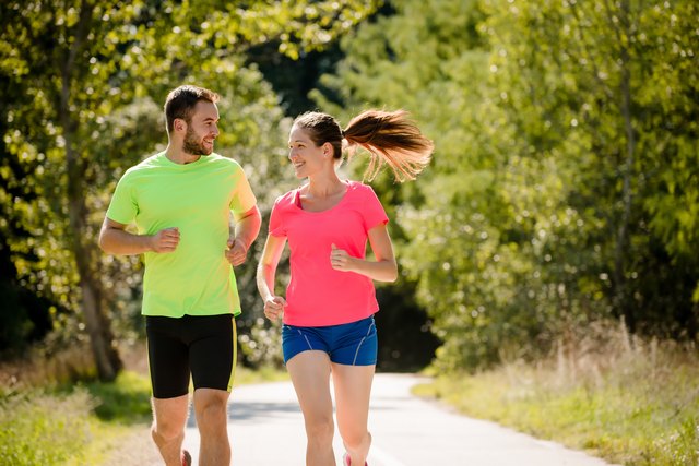 People running and talking together