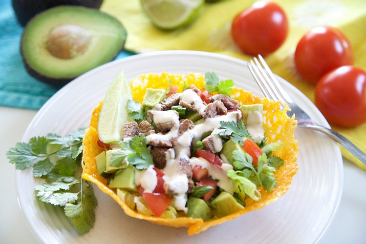 Taco Salad With Edible Cheddar Bowls