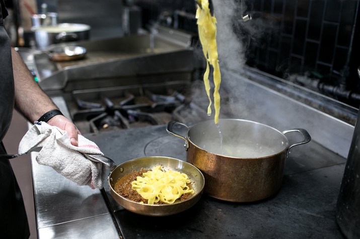 Chef Steve Samson cooks tagliatelle pasta