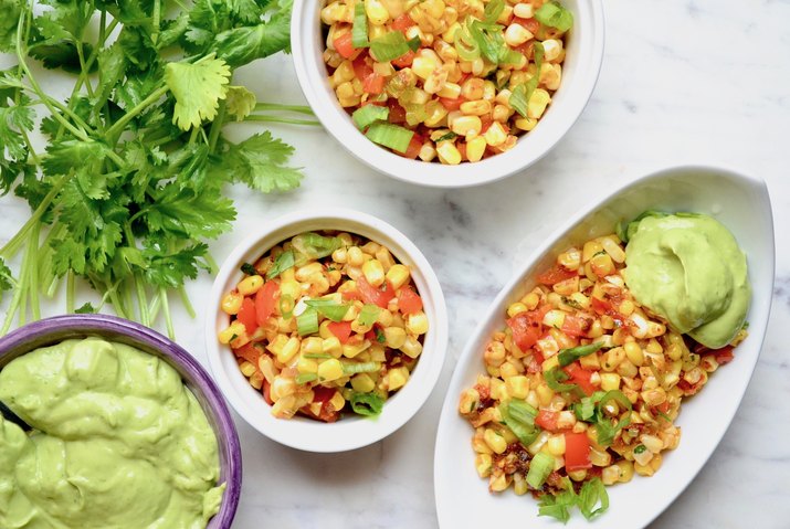 Mexican Street Corn With Avocado Dressing
