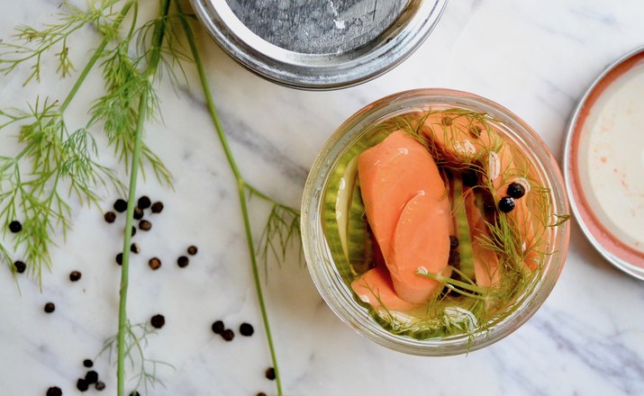 Pickled Carrots and Cucumbers With Fresh Dill and Black Peppercorns