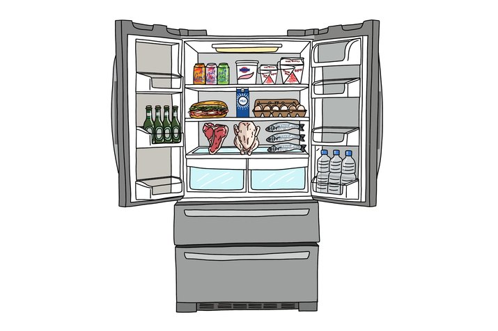 refrigerator filled with food and drinks