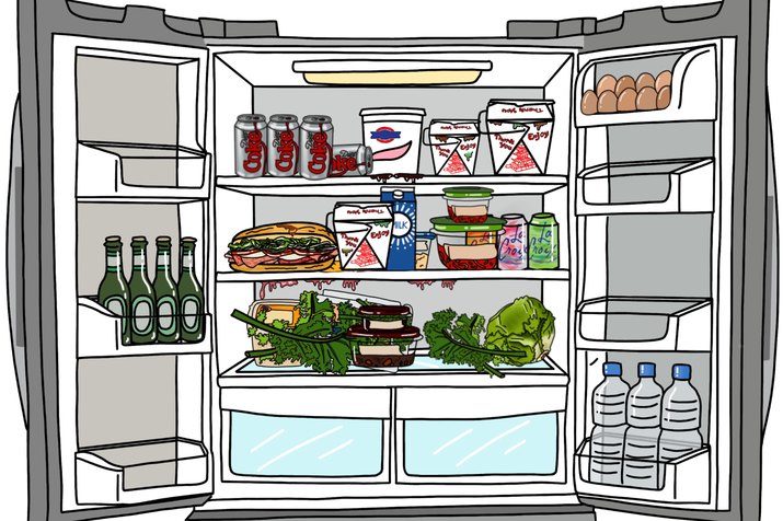 Refrigerator overstuffed with food