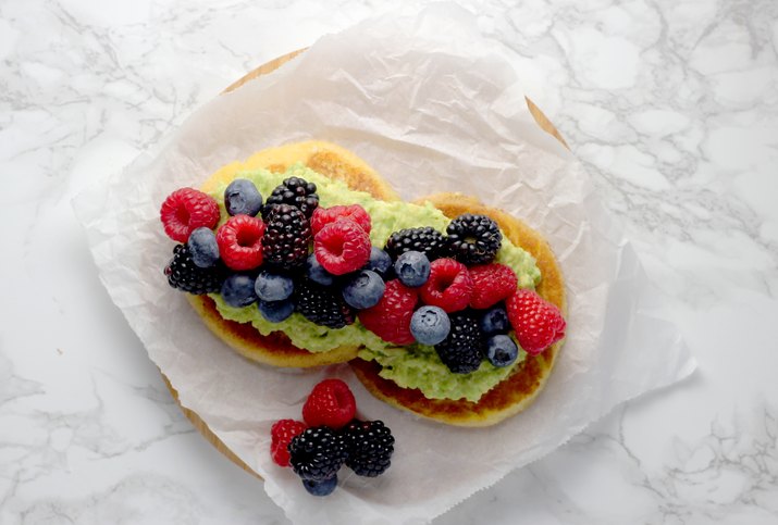 Mixed berry avocado toast on almond bread