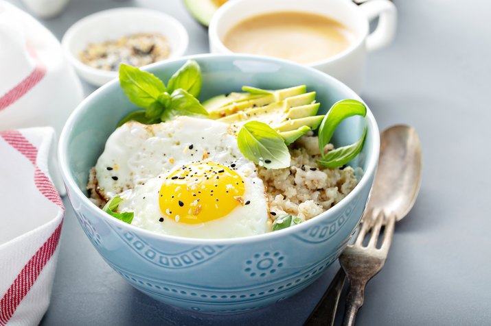 Savory oatmeal with egg and avocado