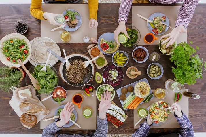 People eating and drinking