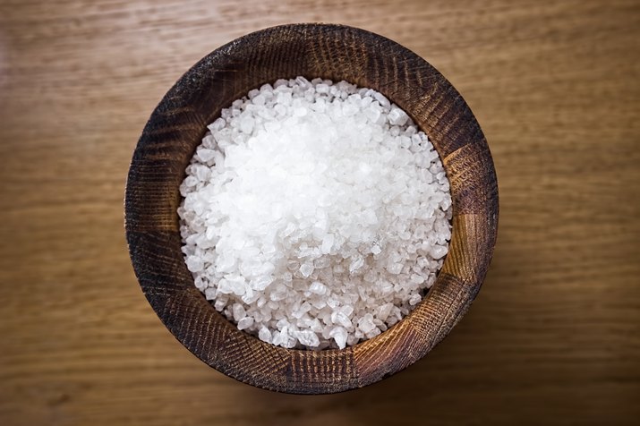 Sea salt in a wooden bowl