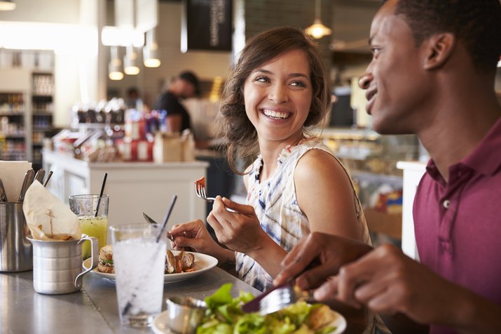 Couple Enjoying Lunch Date In Delicatessen Restaurant