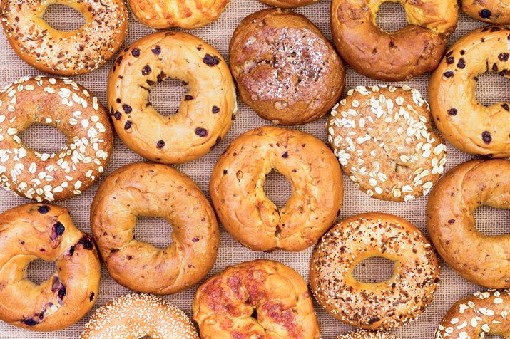 Assorted bagels as an example of foods that cause bloating