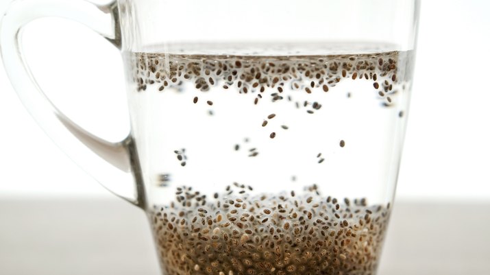 Chai seed soaked in clear glass of water