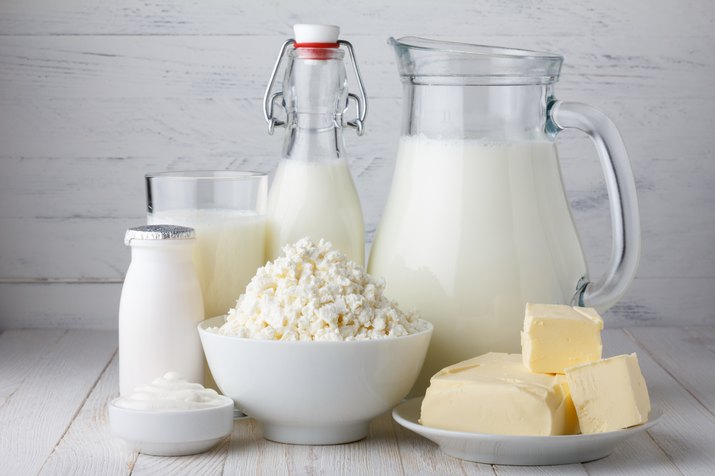 Dairy products such as milk, cheese and butter