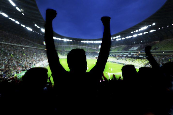 Football, soccer fans support their team and celebrate