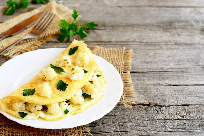 Cauliflower omelet decorated with fresh parsley