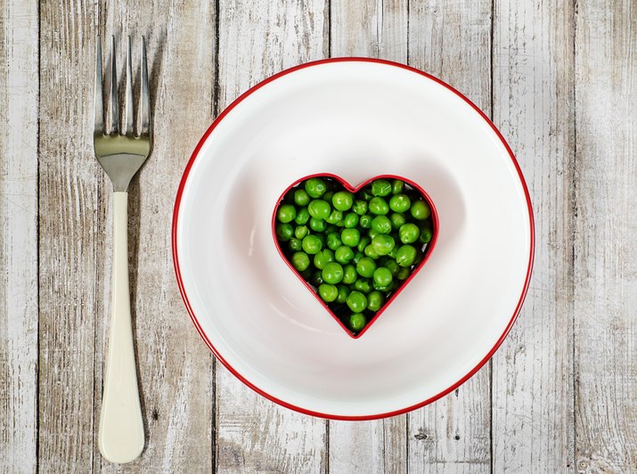 Cooked peas in heart shape