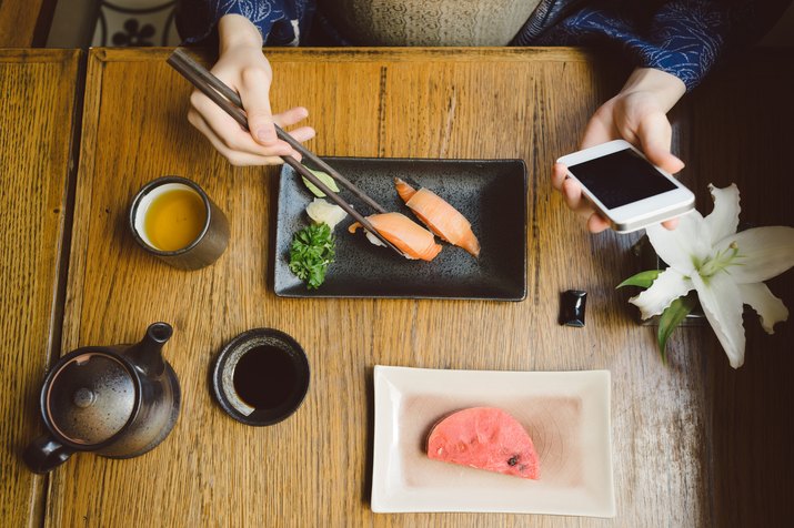 Eating sushi