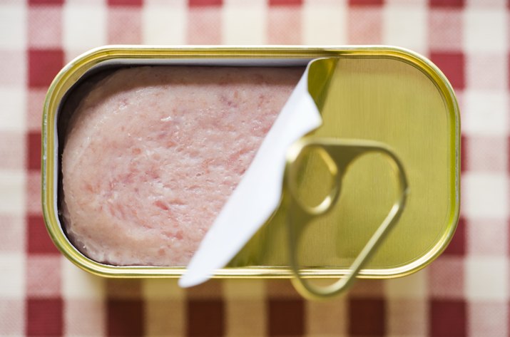 High angle view of a can of spam