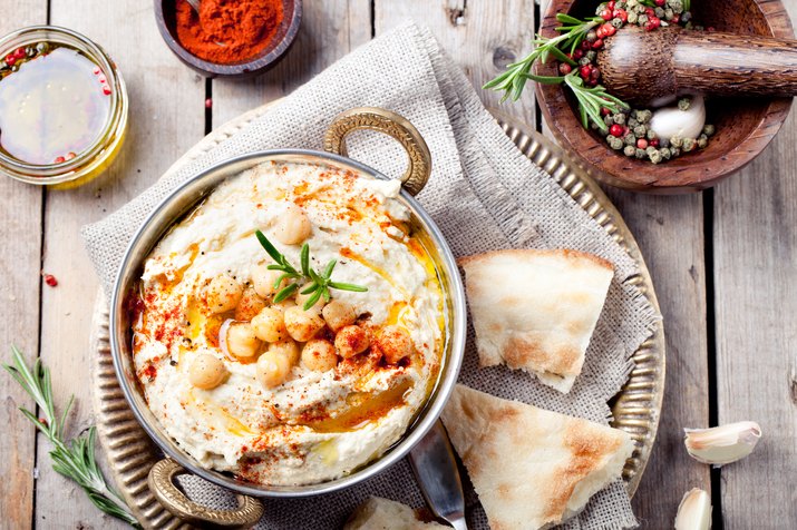 Hummus, chickpea dip, with rosemary, paprika