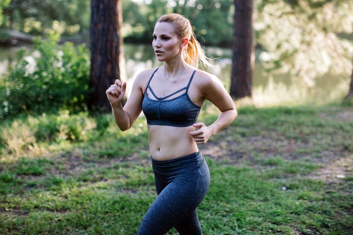 Woman exercising in new workout clothes.