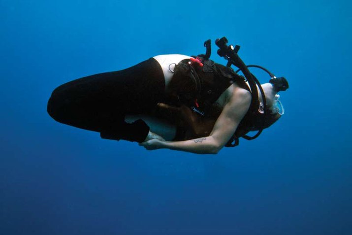 Underwater yoga practice