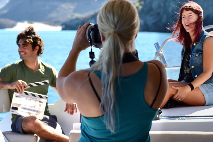 Shooting the video interviews on the catameran