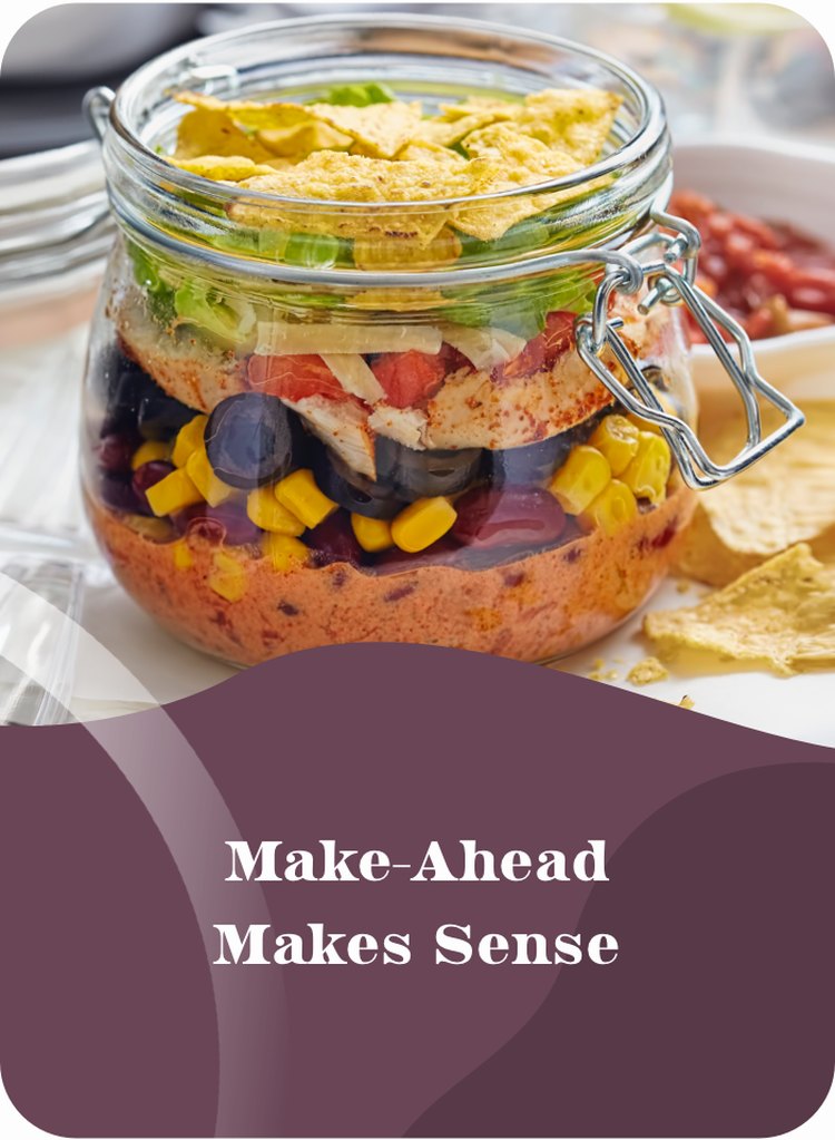 photo of meal prep salad in jar with text make-ahead make sense on purple background 