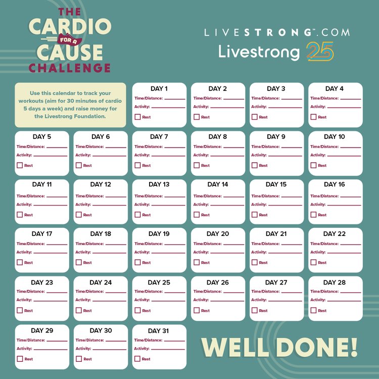 cardio for a cause challenge calendar graphic
