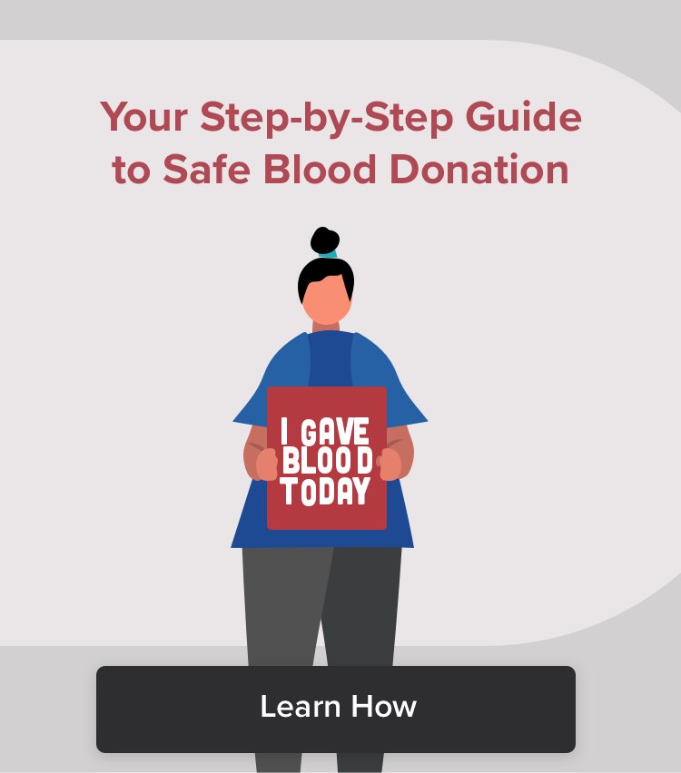 illustration of a woman holding a sign about safe blood donation