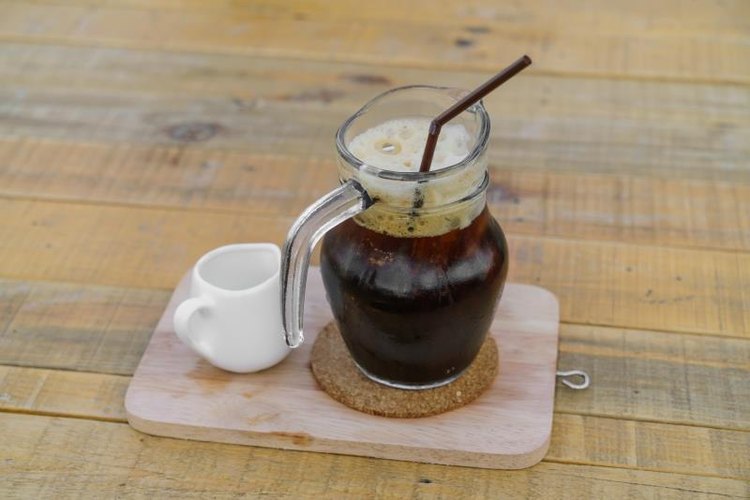 Iced cold-brew coffee on a wooden table