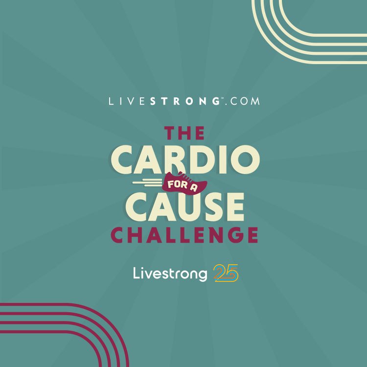 cardio for a cause challenge logo with people running outside and exercising at home