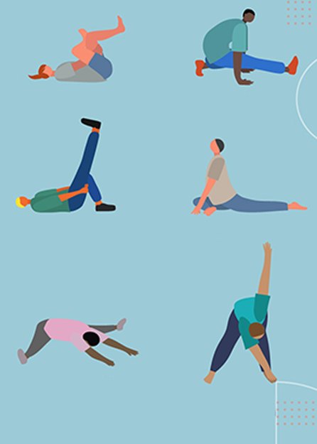 illustrations of people doing exercises to touch their toes