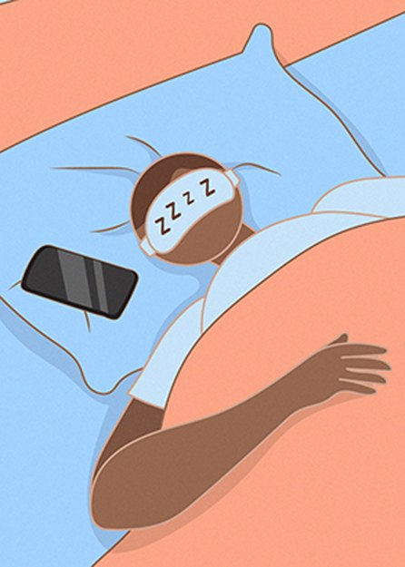illustration of a person wearing an eye mask sleeping next to their phone
